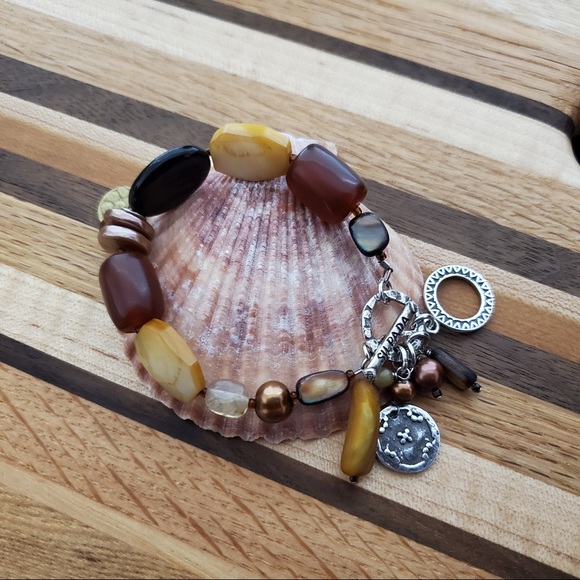 Silpada Stone Bead Pearl Shell Toggle Bracelet 925 - Picture 5 of 16